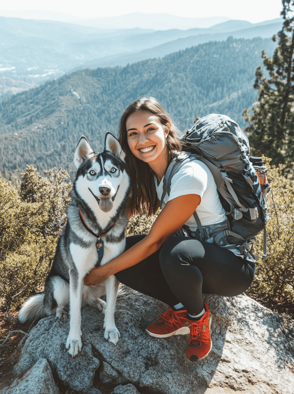 puppy with its mum on a mountain hike